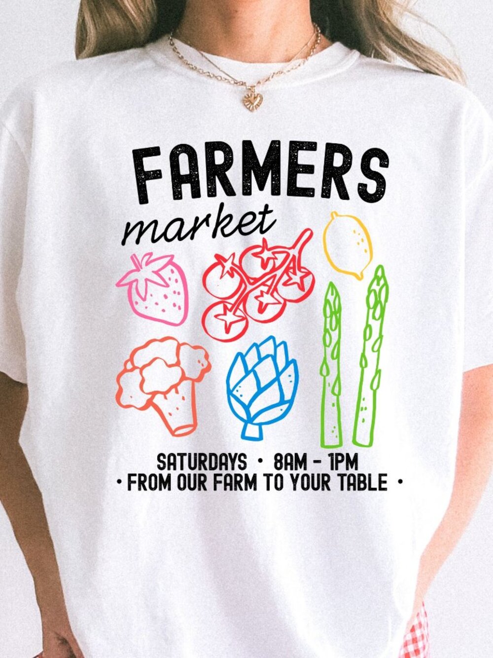 NEW Farmers Market Vegetables Fruit Graphic Tee Cool Trendy Summer Tee Shirt